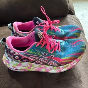 ASICS Neon Pink and Blue Athletic Shoes